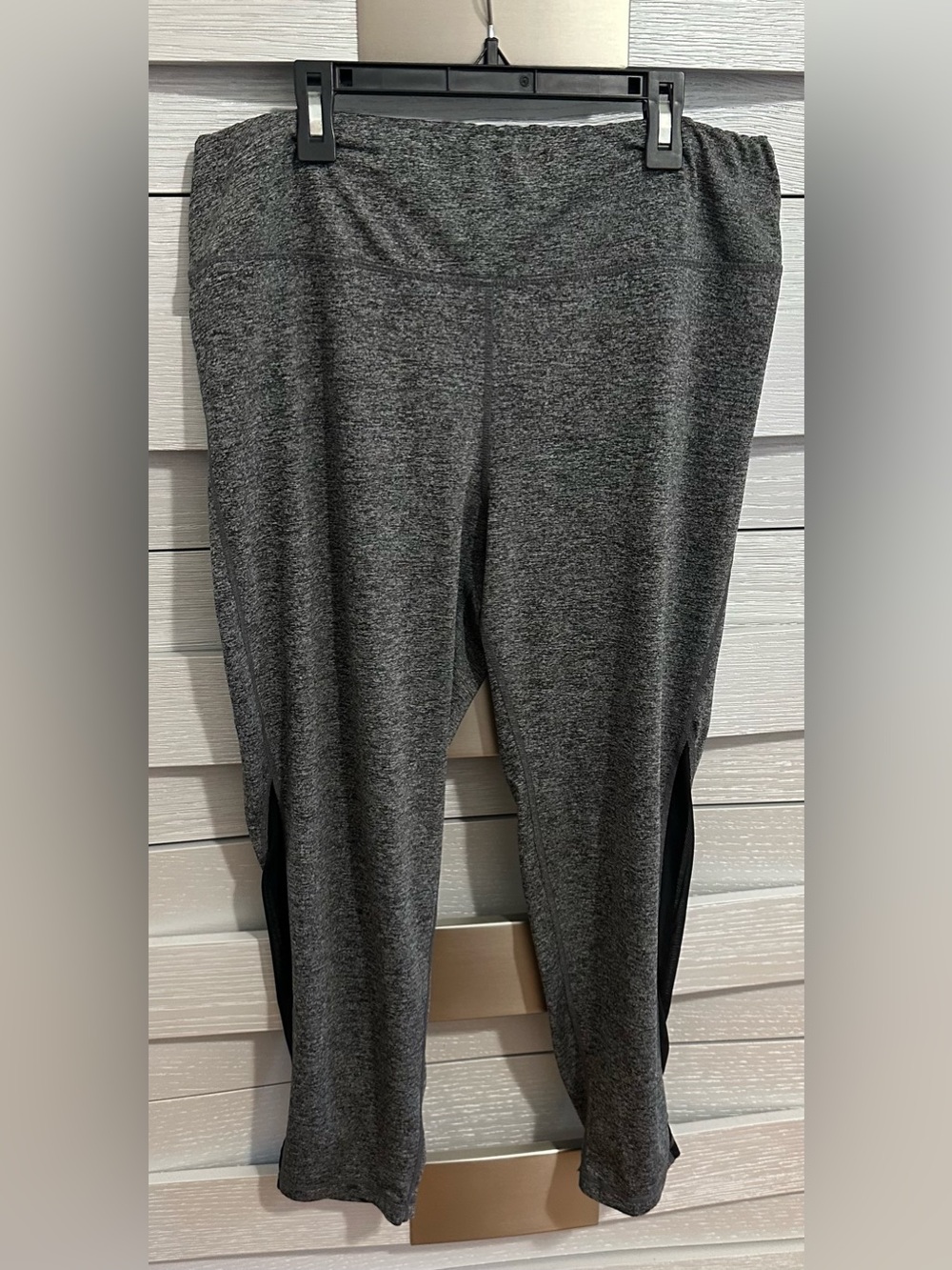 Women's Charcoal Gray Capri Leggings with Black Side Panels